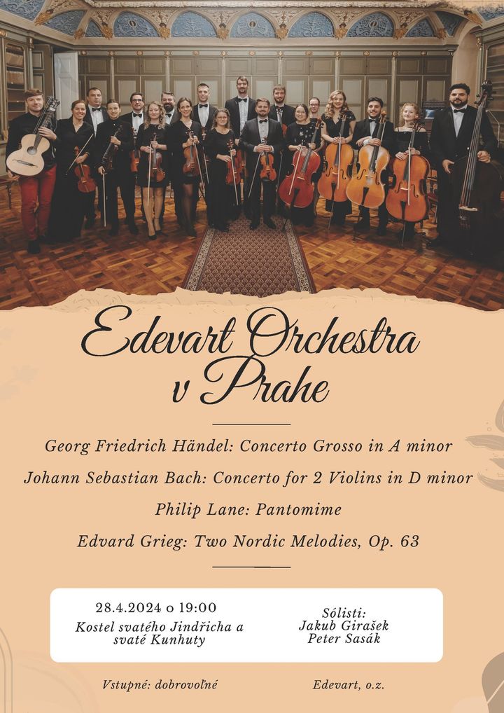 Dňa 28.4.2024  o 19:00 sa v našom kostole uskutoční koncert EDEVARD ORCHESTRA. Vystúpia na ňom sólisti Jakub Girašek a Peter Sas…
